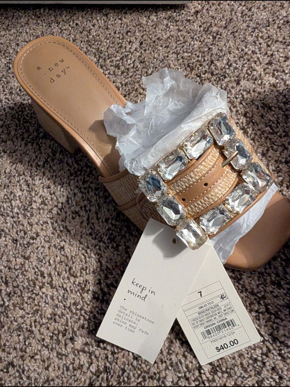 a new day Tan Raffia Slide Mules with Crystal Buckles - Picture 2 of 4